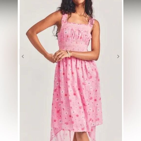 Love Shack Fancy Pasha Midi Dress Coral Blaze - Picture 1 of 6